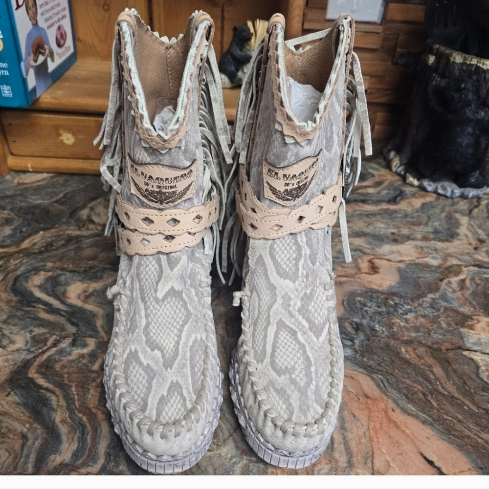 AUTHENTIC EL VAQUERO BEIGE SNAKESKIN BOOTS - Picture 2 of 5